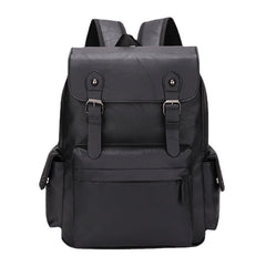 Men Casual Travel Multi-pocket Large Capacity Backpack Solid Retro Wear-resistant Waterproof PU Soft Leather 14 Inch Laptop Bag