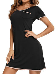 Women's Casual Crewneck T-Shirt Dress with Pocket - Solid Color Mini Shift Lounge Wear