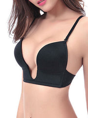 Women's Padded Bras Detachable Straps Demi Cup Shelf Bra Deep U Breathable Pure Color Hook & Eye
