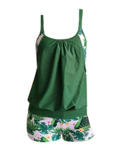 Women's Swimwear Tankini 2 Piece Plus Size Swimsuit Backless 2 Piece Leaves Green Yellow Rosy Pink Bathing Suits New Vacation Casual / Modern / Print