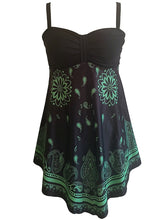 Women's Floral Stripe Tankini Set - Adjustable Green Camisole & Shorts Beachwear