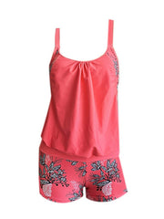 Women's Swimwear Tankini 2 Piece Plus Size Swimsuit Backless 2 Piece Leaves Green Yellow Rosy Pink Bathing Suits New Vacation Casual / Modern / Print