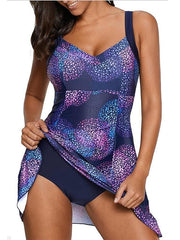 Plus Size Tankini Swimsuit for Big Busts - Solid Green/Fuchsia, Padded, Vacation Fashion