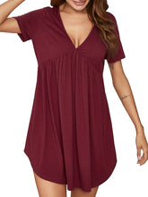 Women's Loungewear Nightgown Nightshirt Dress Pure Color Simple Comfort Soft Home Daily Bed Polyester Breathable V Wire Short Sleeve Dress Spring Summer Black Wine