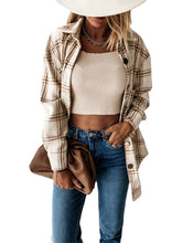 Women Plaid Button Front Lapel Casual Long Sleeve Shirt Coats