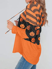 Women Christmas Elk Stripe Patchwork Casual Long Sleeve Drawstring Hoodies