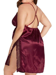 Elegant Women's Satin Lace Backless Mini Dress - Sexy Solid Color Lounge Wear