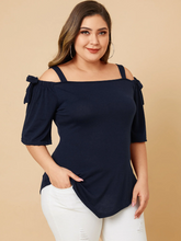 Plus Size Tie-up Design Cold Shoulder Half Sleeve Wild Casual Blouse