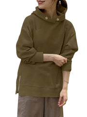 Women Korean Style Zipper Split Hem Commute Solid Hoodie