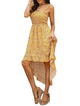 Floral Print Sleeveless Backless Ruffles Irregular Hem Holiday Midi Dress For Women