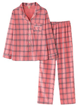Women's Plaid Revere Collar Shirt & Elastic Waist Pants Pajama Set