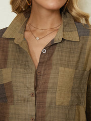Plus Size Women Plaid Lapel High Low Casual Long Sleeve Shirts