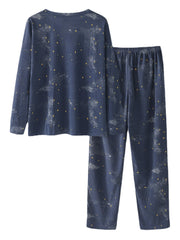 Women's Polar Bear & Starry Sky Pajama Set - Pullover Top & Elastic Waist Pants with Pockets