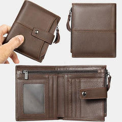 Men Short Bifold RFID Blocking Wallet Retro Casual Multi-card Slot Card Holder Cowhide Driver's License Wallet