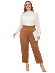 Plus Size Button Design Shirring Roll Pants