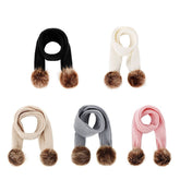 Infant Toddler Knitted Wool Scarf with Pom Poms - Winter Warm Ribbed Design