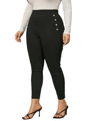 Plus Size Black Button Design Pants