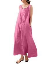 Solid Pocket Drawstring Sleeveless Cotton Casual Maxi Dress