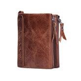 Genuine Leather Multifunction Multi-slot Double Zipper Casual Brief Solid Color Card Holder Wallet