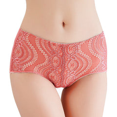 Cotton Mid Waist Briefs Sexy Lace Jacquard Breathable Underwear Panties