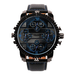 Vintage Men Watch Large Dial Multi-time Zone Watch Luminous Waterproof Quartz Watch