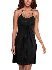 Women Solid Color Sleeveless Sling Summer Beach Mini Dress