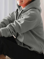 Women Solid Casual Raglan Sleeve Side Split Sweatshirt Hoodies