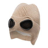 Unisex Knitted Aviator Beanie Hat with Glasses Lens Decoration - Warm, Fashionable, Solid Color