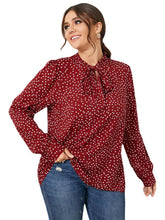 Plus Size Polka Dot Tie-up Design Long Sleeves Blouse