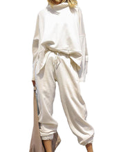 Women Plain Loose High Neck Tops Harem Pants Casual Two-Piece Set