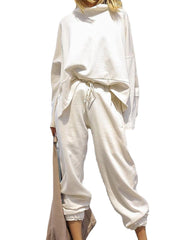 Women Plain Loose High Neck Tops Harem Pants Casual Two-Piece Set