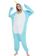 Women's Cute Narwhal Fleece Hooded Jumpsuit - Cozy Animal Onesie Pajamas