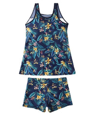 Women's Swimwear Tankini 2 Piece Normal Swimsuit Open Back Printing Floral Pure Color Black Blue Royal Blue Navy Blue Vest Scoop Neck Bathing Suits Sports Vacation Fashion / Modern / New