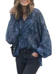 Leopard Print Lapel Collar Long Sleeve Button Daily Casual Blouse For Women