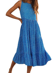 Women's Casual Dress Swing Dress Tank Dress Polka Dot Ruched Ruffle Crew Neck Midi Dress Active Fashion Outdoor Daily Sleeveless Loose Fit Blue Spring Summer