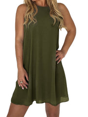 Women's Sleeveless Pure Color Mesh Crew Neck Simple Dress