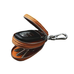 Men Genuine Leather Minimalist Wallet Double Zipper Car Key Case holder