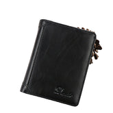 Men Genuine Leather Vintage Short Wallet Slim Money Card Holder with 11 Card Slots