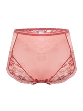 Plus Size Women Sheer Lace Floral Jacquard Breathable High Waist Panties