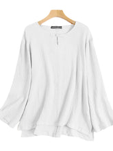 Solid Frog Round Neck Loose Casual Long Sleeve Blouse