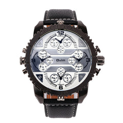 Vintage Men Watch Large Dial Multi-time Zone Watch Luminous Waterproof Quartz Watch