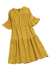 Half Sleeve Polka Dot Print Drawstring Waist Vintage Dress