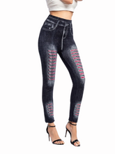 Women's Casual Print Elasticity Stripe Denim Pants