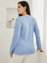 Plus Size Round Neck Button Design Cut Out Tee