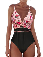 Women's Floral V-Wire One Piece Swimsuit, Tummy Control, Open Back, Rosy Pink, Sexy Vacation Fashion