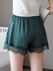 Plus Size Faux Silk Seamless Lace Trim Smooth Butt Lifter Mid Waisted Safety Short Pants