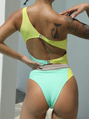 Contrast Color Hollow Out One Piece Beach Swimsuits With Pad