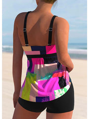 Women's Swimwear Tankini 2 Piece Plus Size Swimsuit 2 Piece Printing Paisley Geometic Black Purple Rose Red Tank Top Bathing Suits Sports Summer