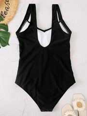 Women's One Piece Monokini Swimsuit, Tummy Control, Open Back, Color Block, Padded, Black, Modern Fashion