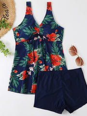 Women's Swimwear Tankini 2 Piece Normal Swimsuit 2 Piece Open Back Printing Floral Leaf Green Black Purple Yellow Rosy Pink Padded V Wire Bathing Suits New Stylish Casual / Vacation / Spa